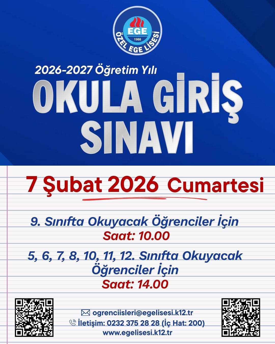 Özel Ege Lisesi Okula Giriş Sınavı